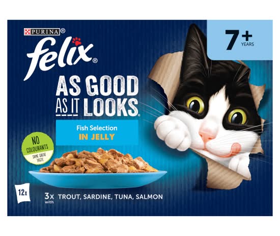 Purina 7+, Felix As Good As It Looks Fish Selection in Jelly Wet Cat Food (12 x 85g)