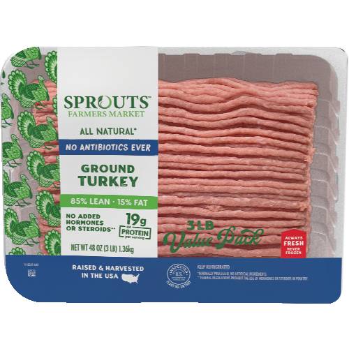 Sprouts All Natural No Antibiotics Ever Ground Turkey 85% Lean 15% Fat
