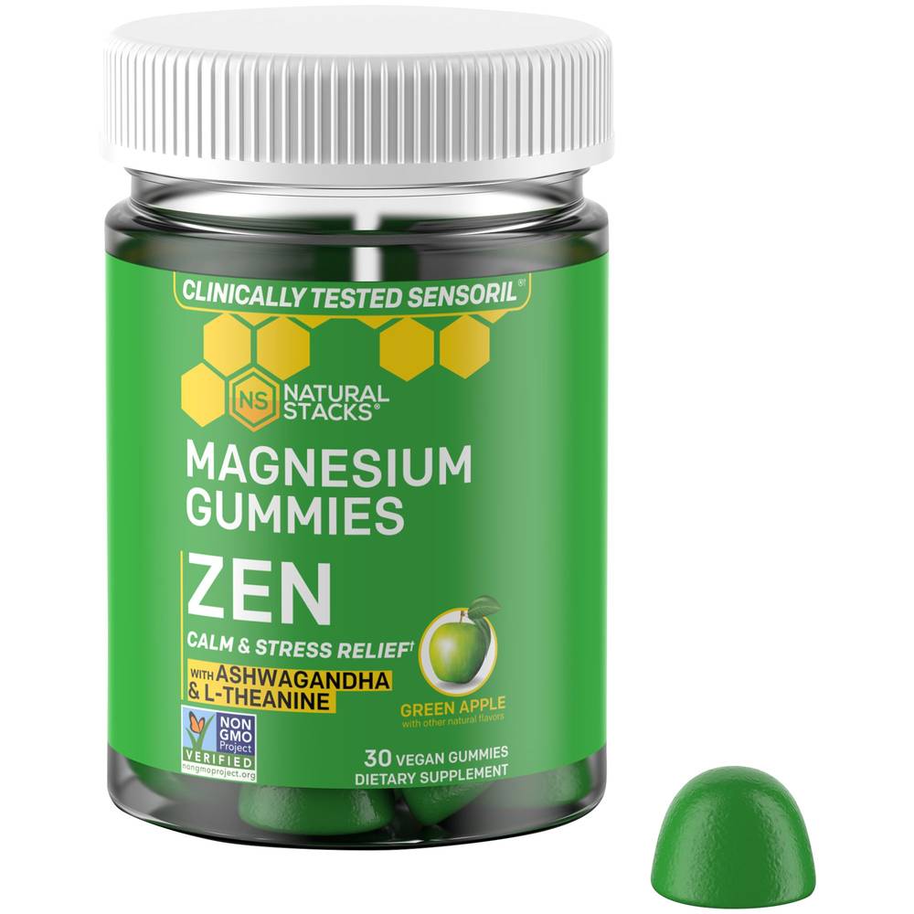 Magnesium Gummies - Zen Calm & Stress Relief With Ashwagandha & L-Theanine - Green Apple (30 Gummies)