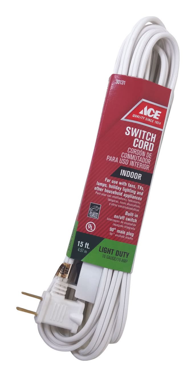Ace Indoor 15 Ft. L White Extension Cord With Switch 16/2 Spt-2
