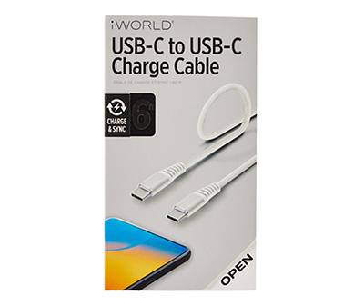 iWorld White 6' Usb-C to Usb-C Cable