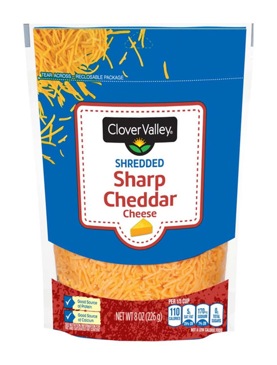Clover Valley Shredded Cheese, Sharp Cheddar (8 oz)