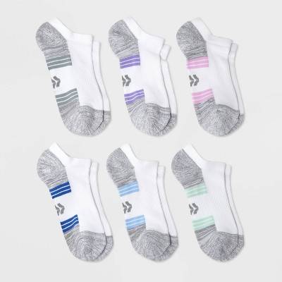 Girls' 6pk No Show Socks - All In Motion™ White/Gray L: Arch Support, Cushioned Heel, Smooth Seams