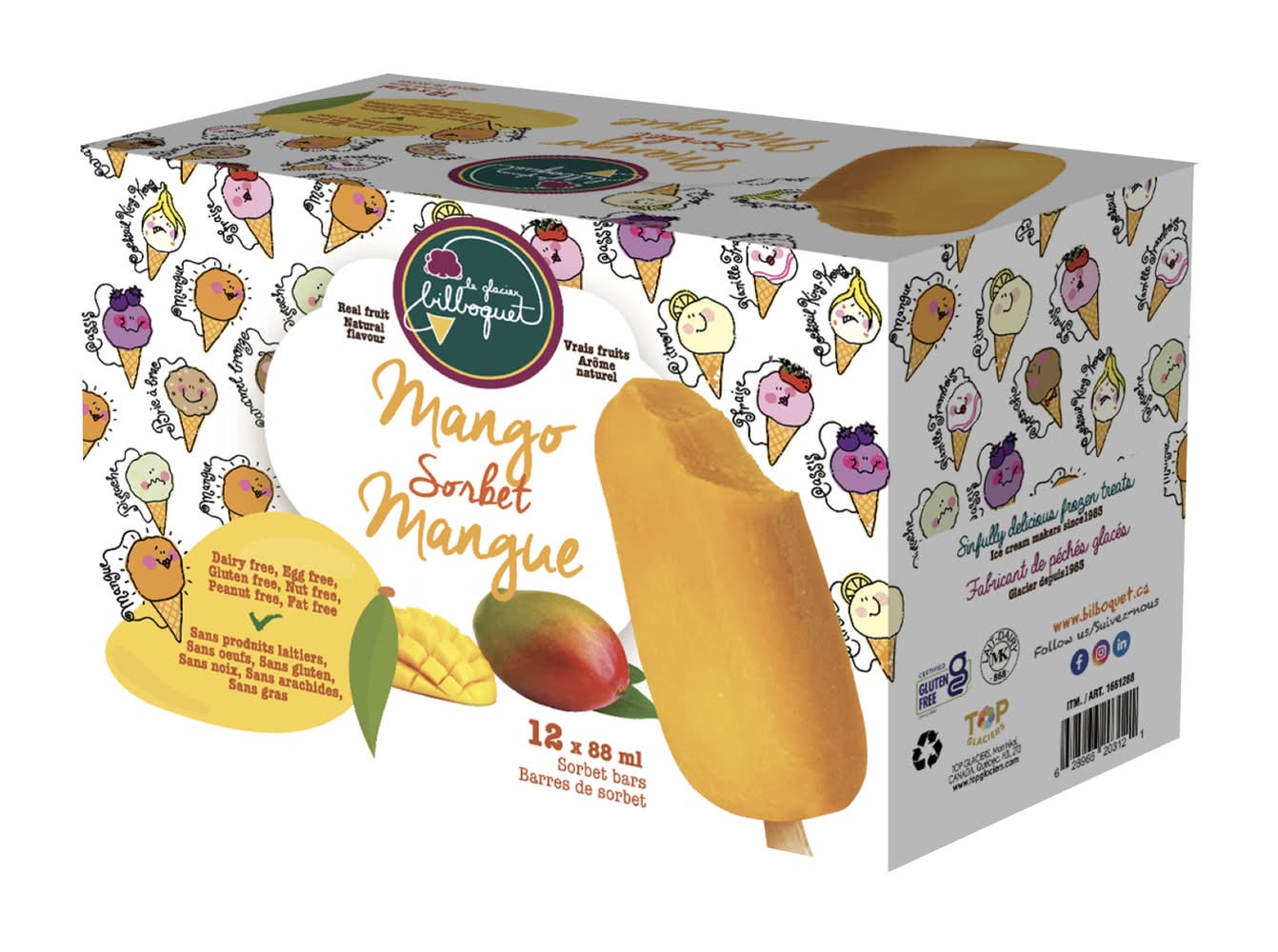 Bilboquet - Barres De Sorbet Mangue, 12 X 88Ml / Bilboquet Mango Sorbet Bars, 12 X 88Ml