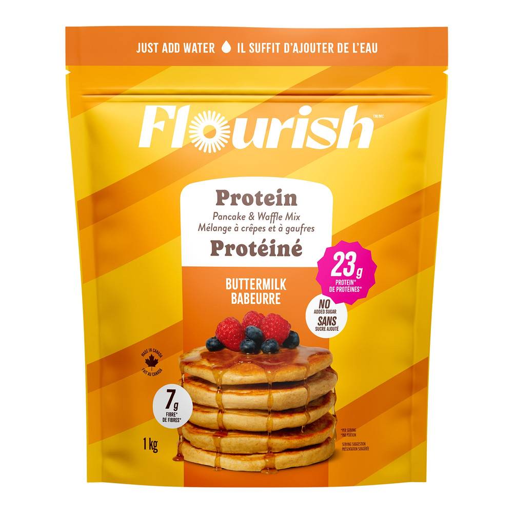 Flourish - Mélange À Crêpes Et Gaufres Protéiné À Saveur De Babeurre, 1 Kg