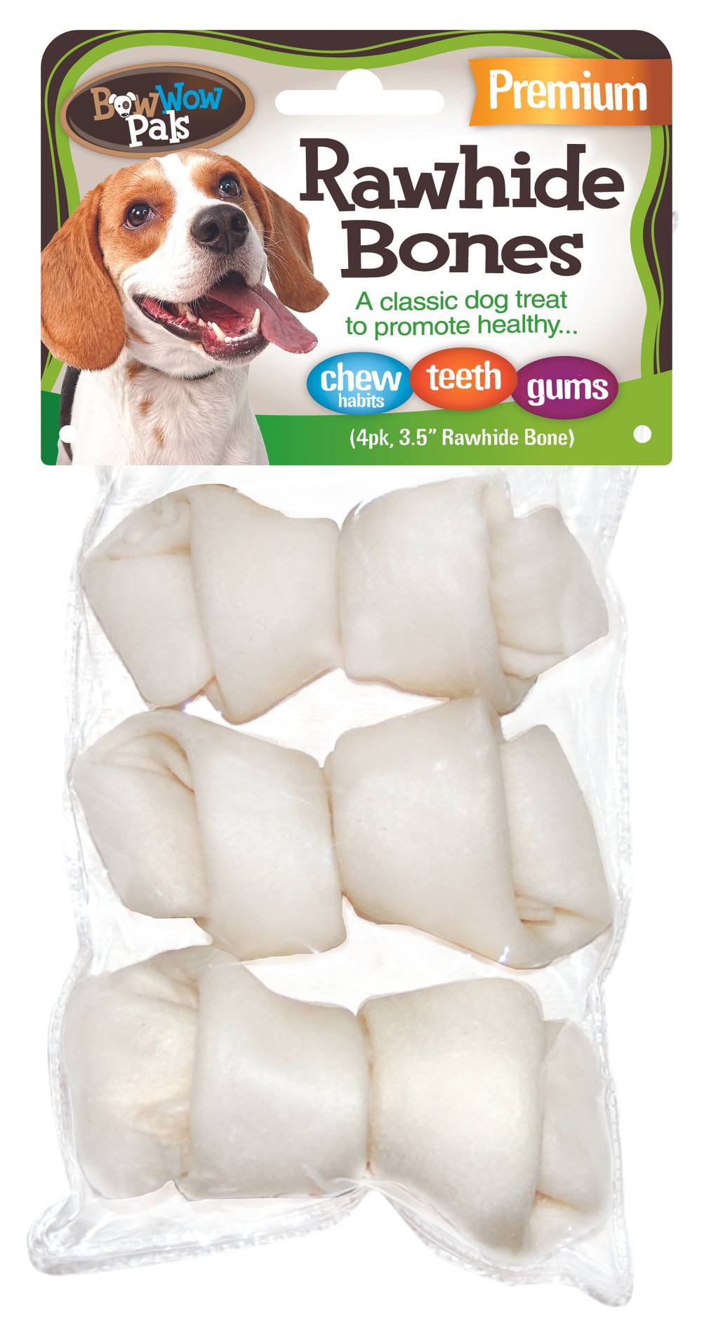 Bow Wow Pals Premium Rawhide Bones For Dog Treat (3.5 inches)