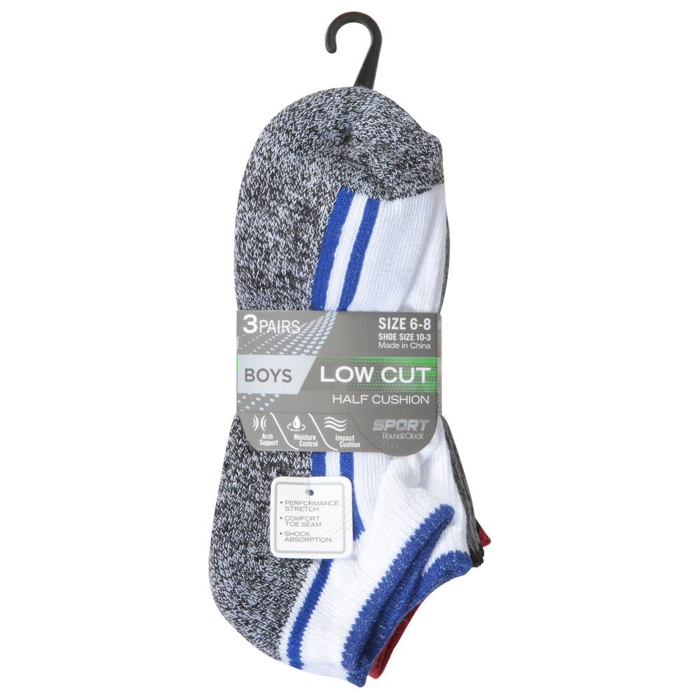 Round the Clock Boys Half Cushion Low Cut Socks (6-8) (3 ct)