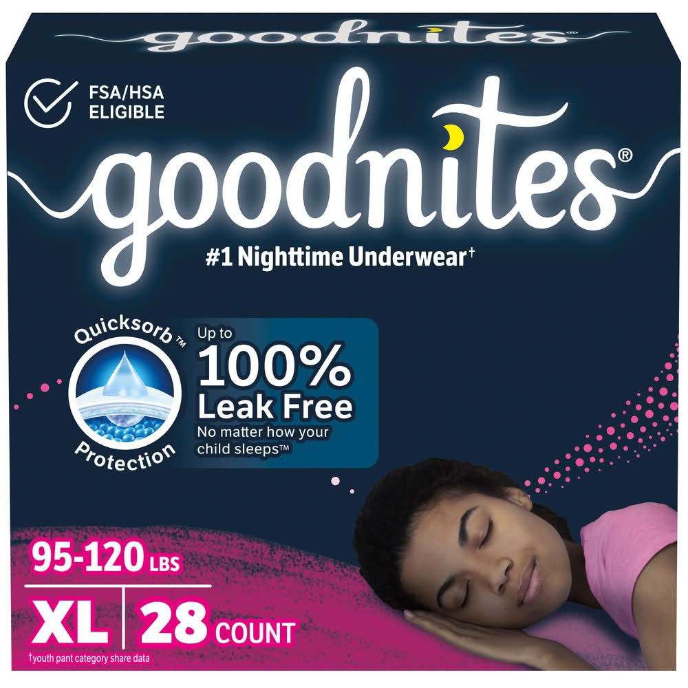 GoodNites Nighttime Underwear For Girls, XL (28 ct)