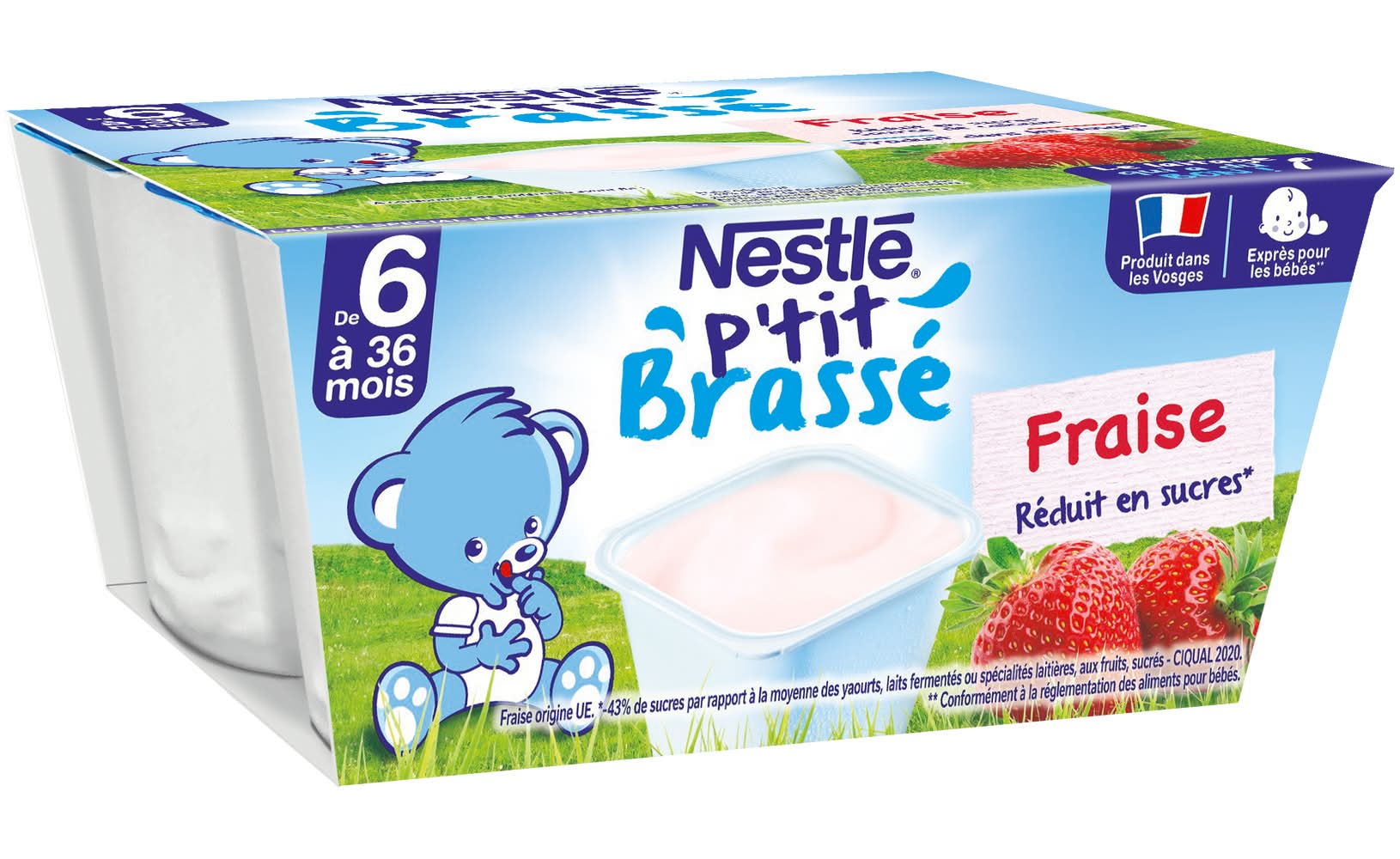 P'tit Brassé - Yaourt aromatisé pour bébé, fraise (4 x 100g)