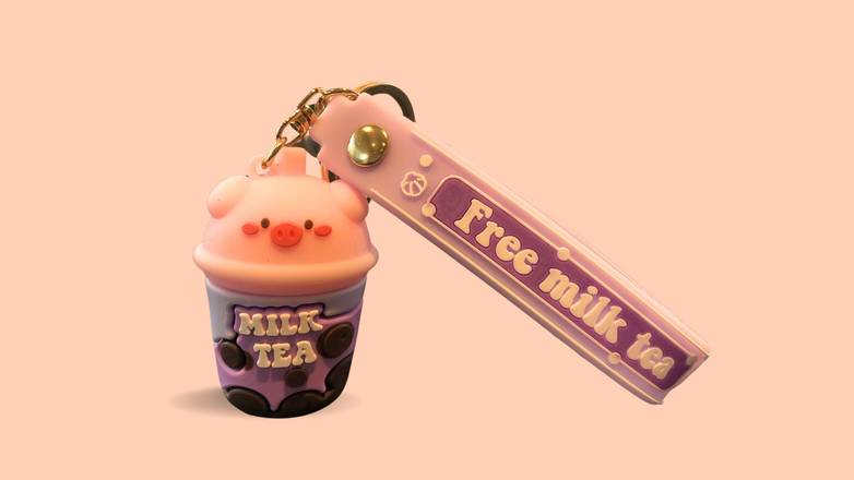 Pearl Milk Tea-Purple Piggy Keychain