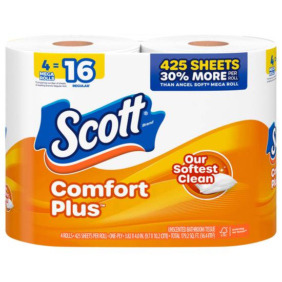 Scott Comfort Plus One-Ply Mega Roll Unscented Bathroom Tissue (4 ct)