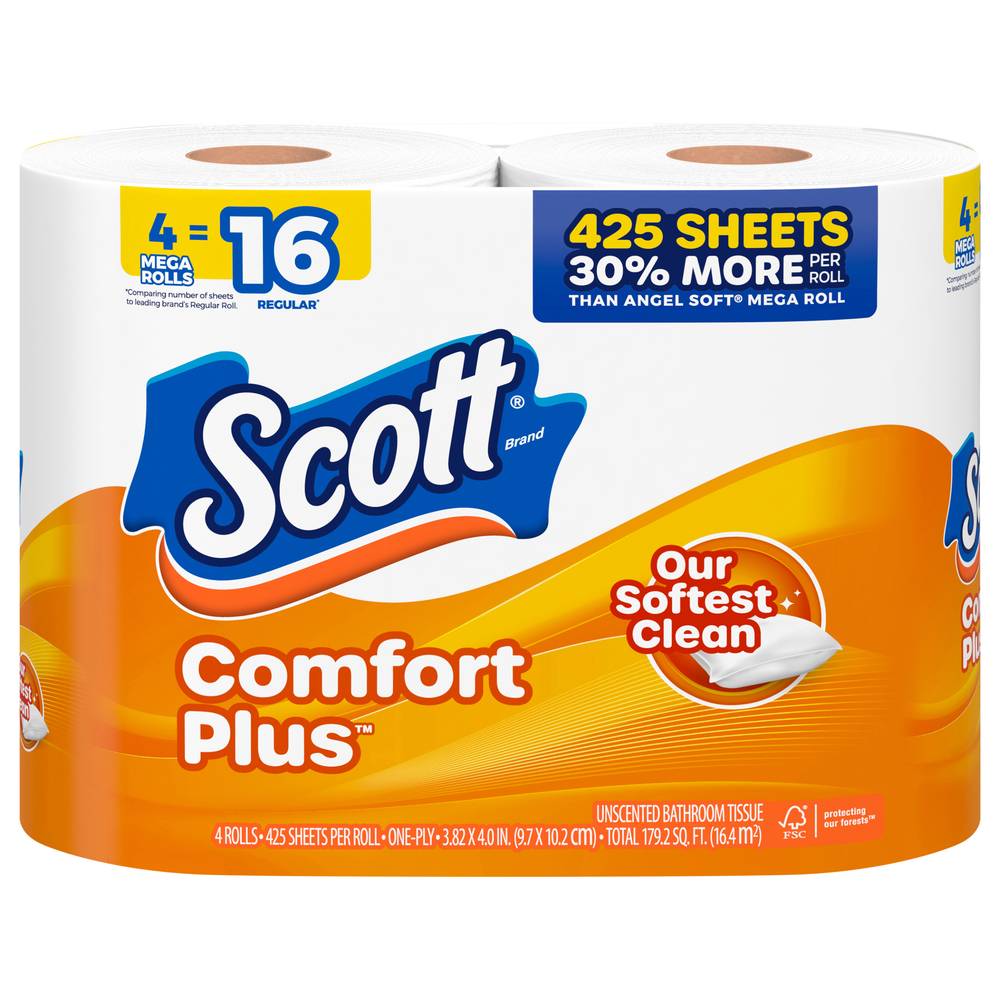 Scott Comfort Plus One-Ply Mega Roll Unscented Bathroom Tissue