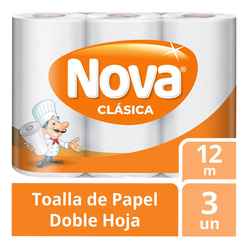 Nova toalla de papel para cocina 12 m (3 u)