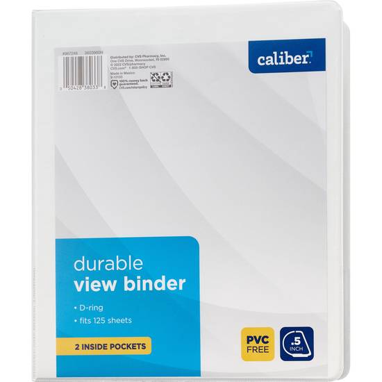 Caliber Durable View Binder, White 1/2"