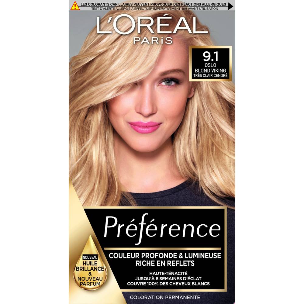 L'Oréal - Préférence coloration permanente profonde et lumineuse 9.1 oslo blond viking (247g)