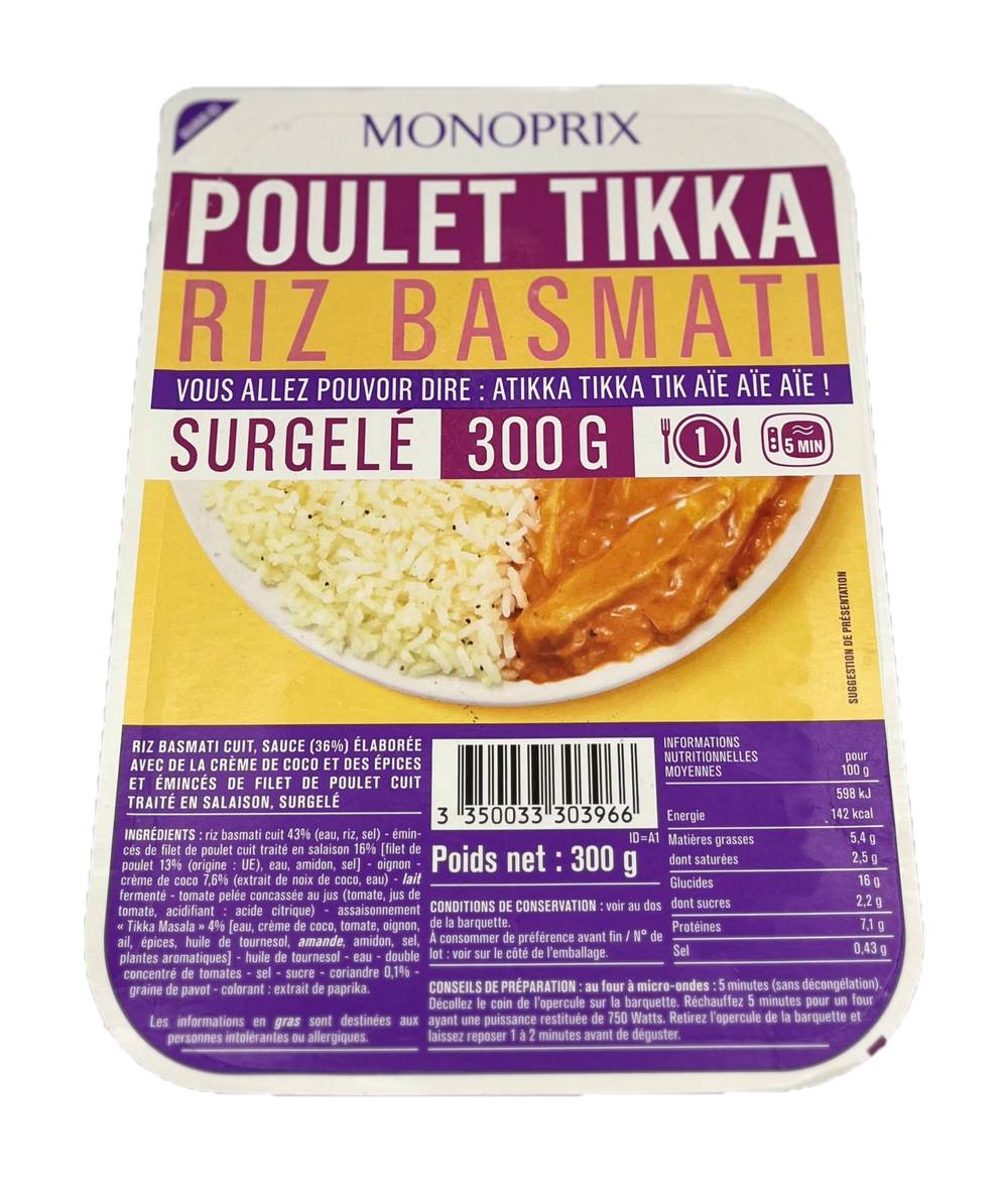 Monoprix - Poulet tikka, riz basmati (300g)