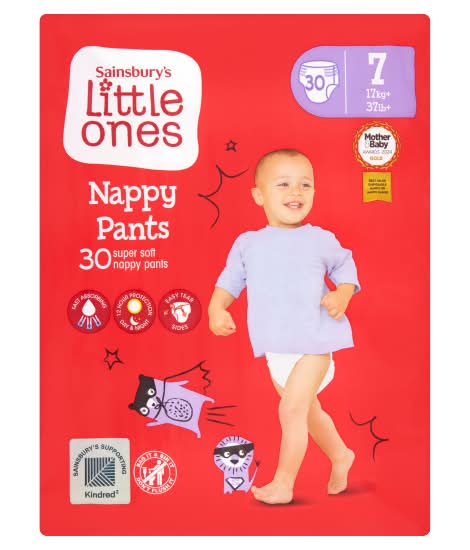 Sainsbury's Size 7, Little Ones Nappy Pants (30 pack)
