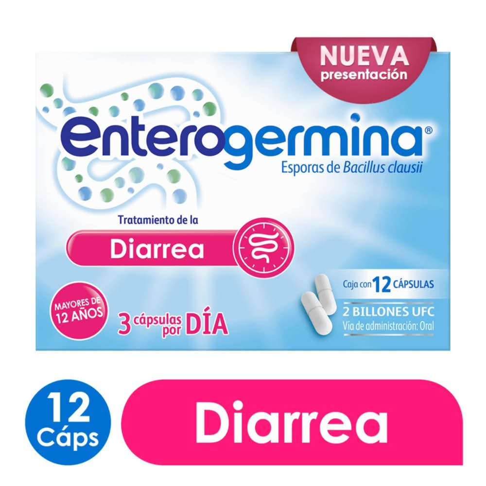 Enterogermina · Esporas de bacillus clausii 2 billones ufc cápsulas (12 un)