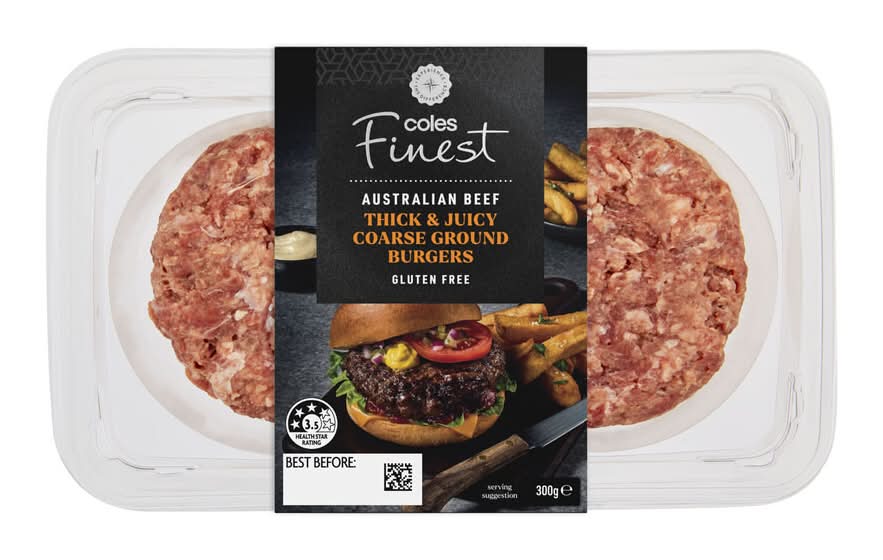 Coles Finest Thick & Juicy Beef Burger (300g, 2 pack)