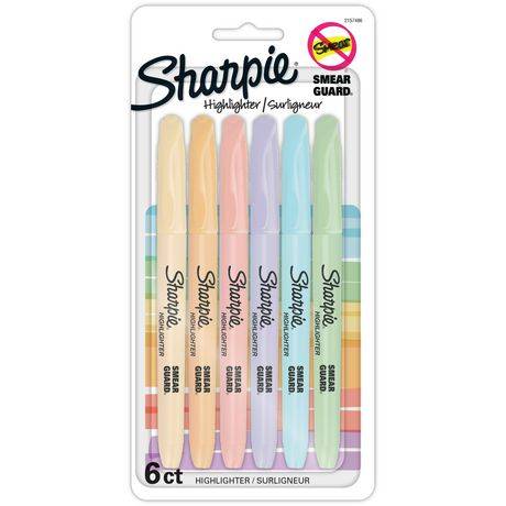 Sharpie Pocket Highlighters, Mild Pastel Colours, Assorted, Chisel Tip, 6 Count