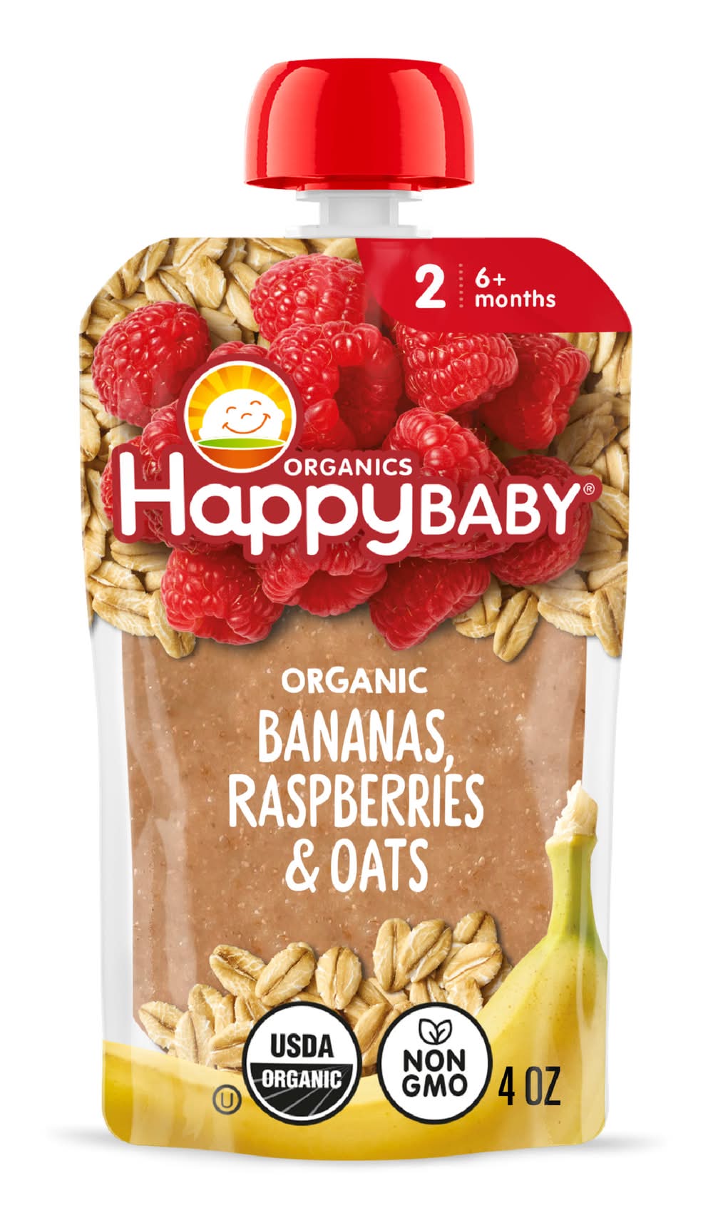 Happy Baby Baby Food, Bananas Raspberries & Oats, Stage 2 (4 oz)