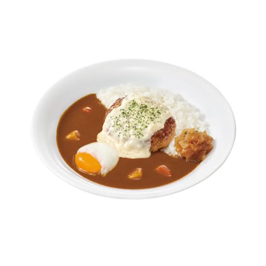 おんたまチーズインハンバーグカレーPork Curry Rice w/ Cheese-Stuffed Hamburg Steak & Soft-Boiled Egg