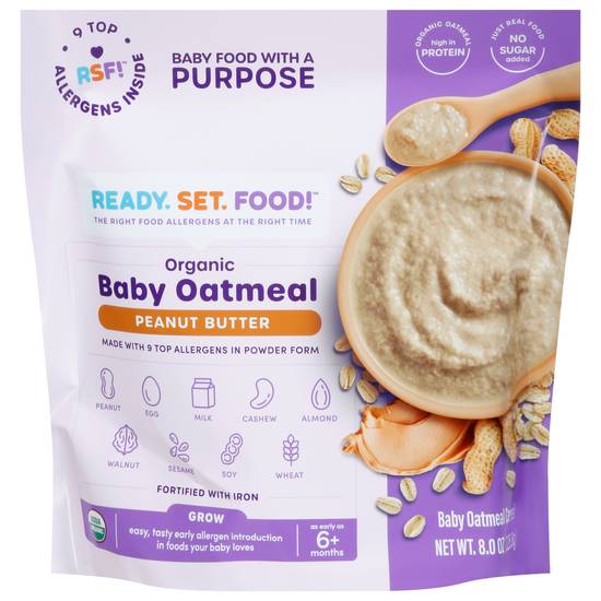 Ready, Set, Food! 6+ Months Organic Grow Peanut Butter Baby Oatmeal Cereal Newborn