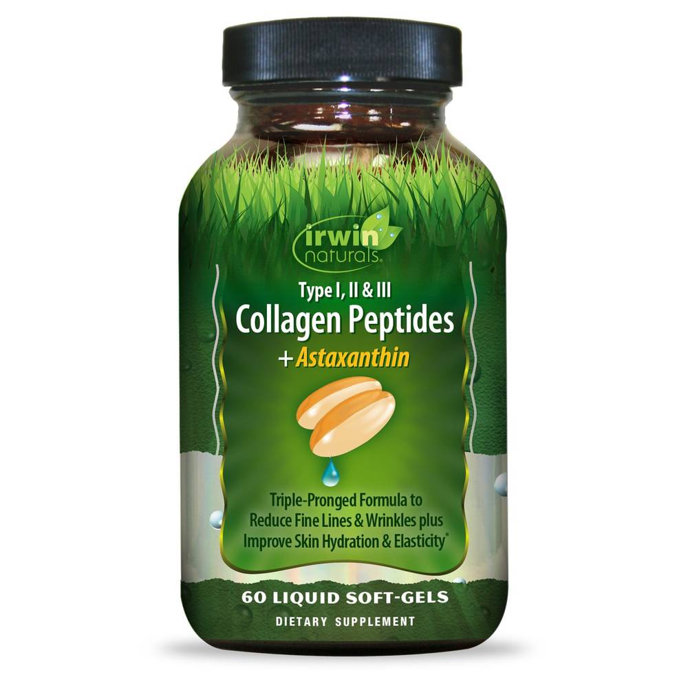 Irwin Naturals Collegen Peptides & Astaxanthin Liquid Softgels For Skin Hydration & Elasticity (60 ct)