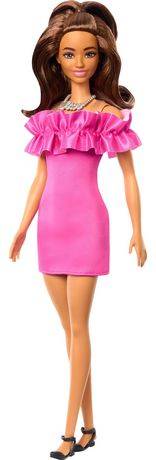 Barbie Fashionistas Doll #217 With Brown Wavy Hair & Pink Dress, 65Th Anniversary