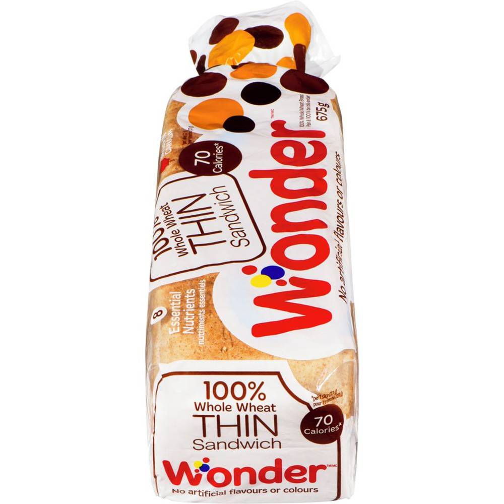 Wonder 100% Whole Wheat Bread Thin Sandwich (675 g)