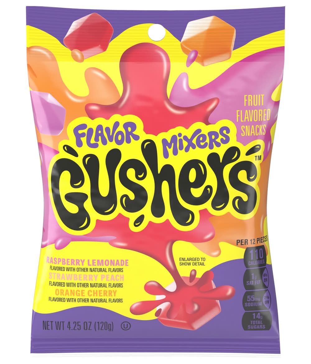 Gushers Fruit Flavored Mixers Snacks, Raspberry Lemonade-Strawberry Peach-Orange Cherry (4.25 oz)