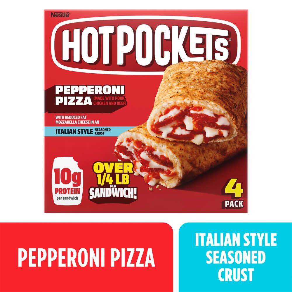 Hot Pockets Pepperoni Pizza Sandwiches, Italian Style (18 oz, 4 ct)
