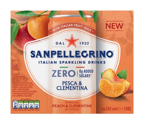 San Pellegrino Peach & Clementine, Zero Added Sugar Italian Sparkling Drinks (6 x 330ml)