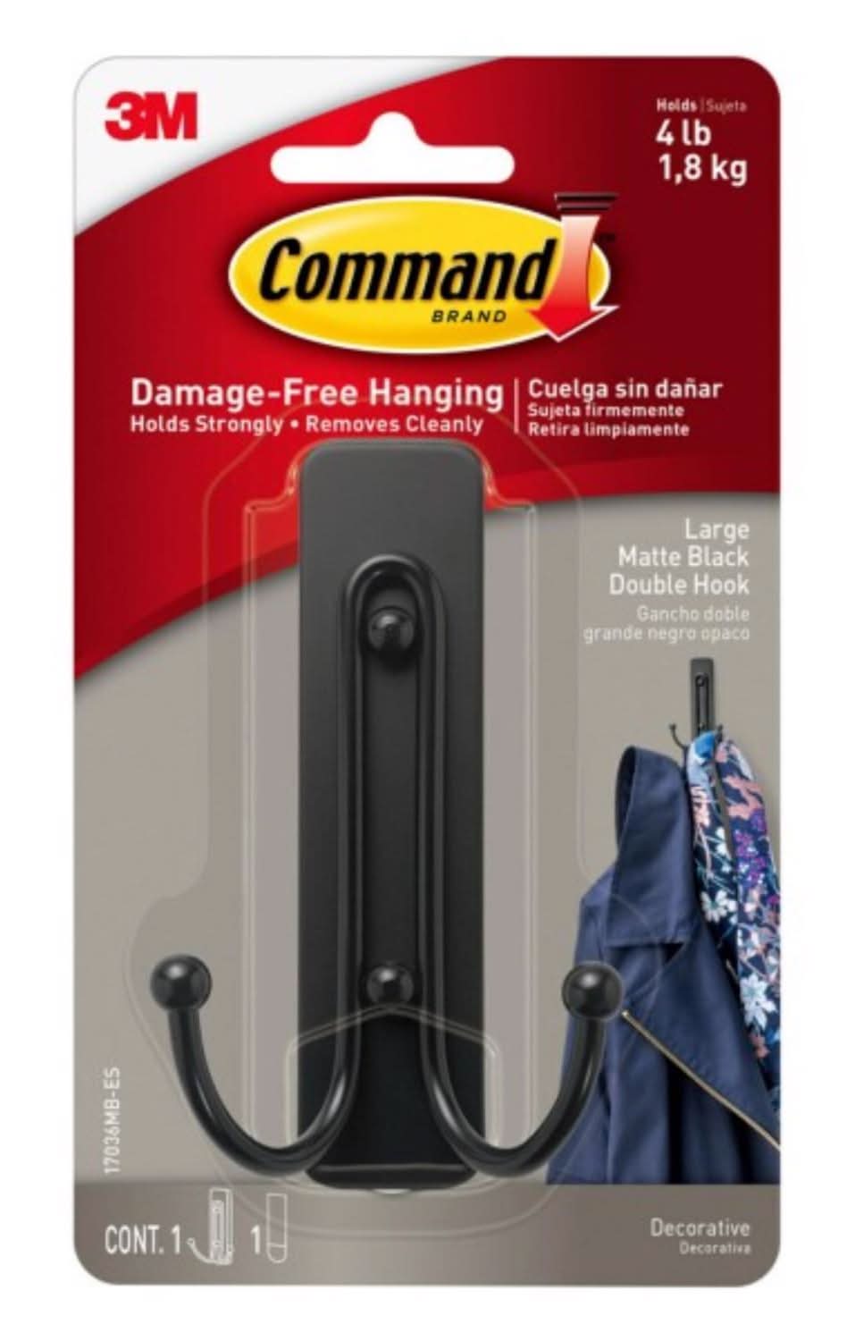 3M Command 2 In. L Matte Black Metal Large Double Hook 4 Lb. Cap. 1 Pk