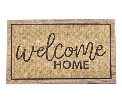 Welcome Home Tan Blonde Burlap & Wood Print Doormat