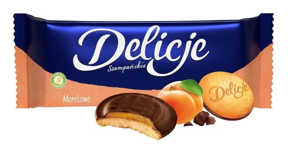 Delicje Szampańskie Biszkopty z galaretką morelową oblewane czekoladą 147 g