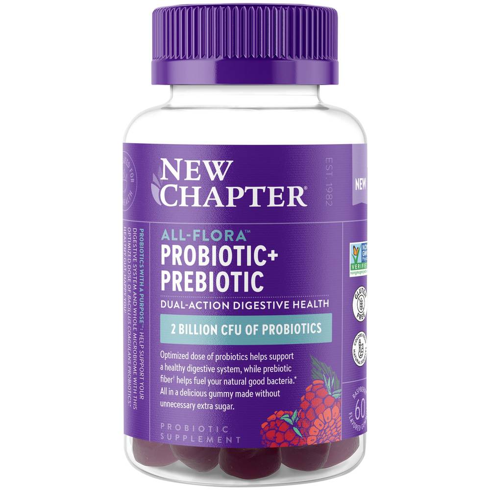 All-Flora Probiotic & Prebiotic - Dual-Action Digestive Health - Raspberry (60 Gummies)