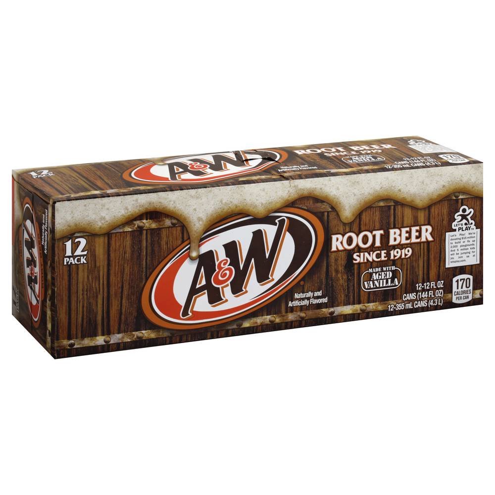 A&W No Caffeine Root Beer Soda (12 pack, 12 fl oz)