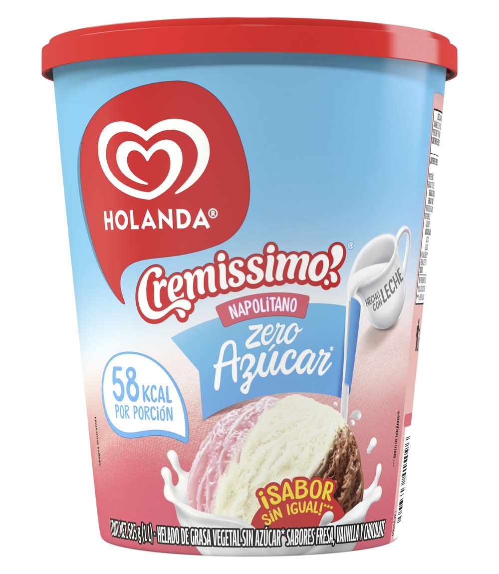 Holanda · Cremissimo zero azúcar helado de crema, napolitano (1 L)
