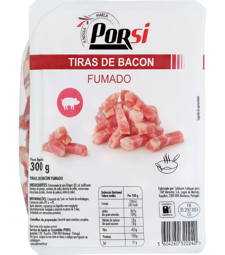 PorSi - Tiras de bacon fumado, embalagem de 300g