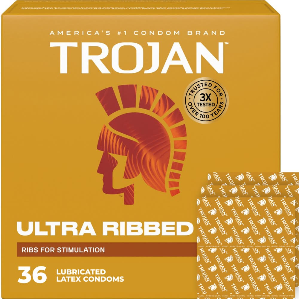 Extra Ribbed Trojam Trojan Ultra Ribbed Lubricated Latex Condoms Value pack (36 ct) | Postmates