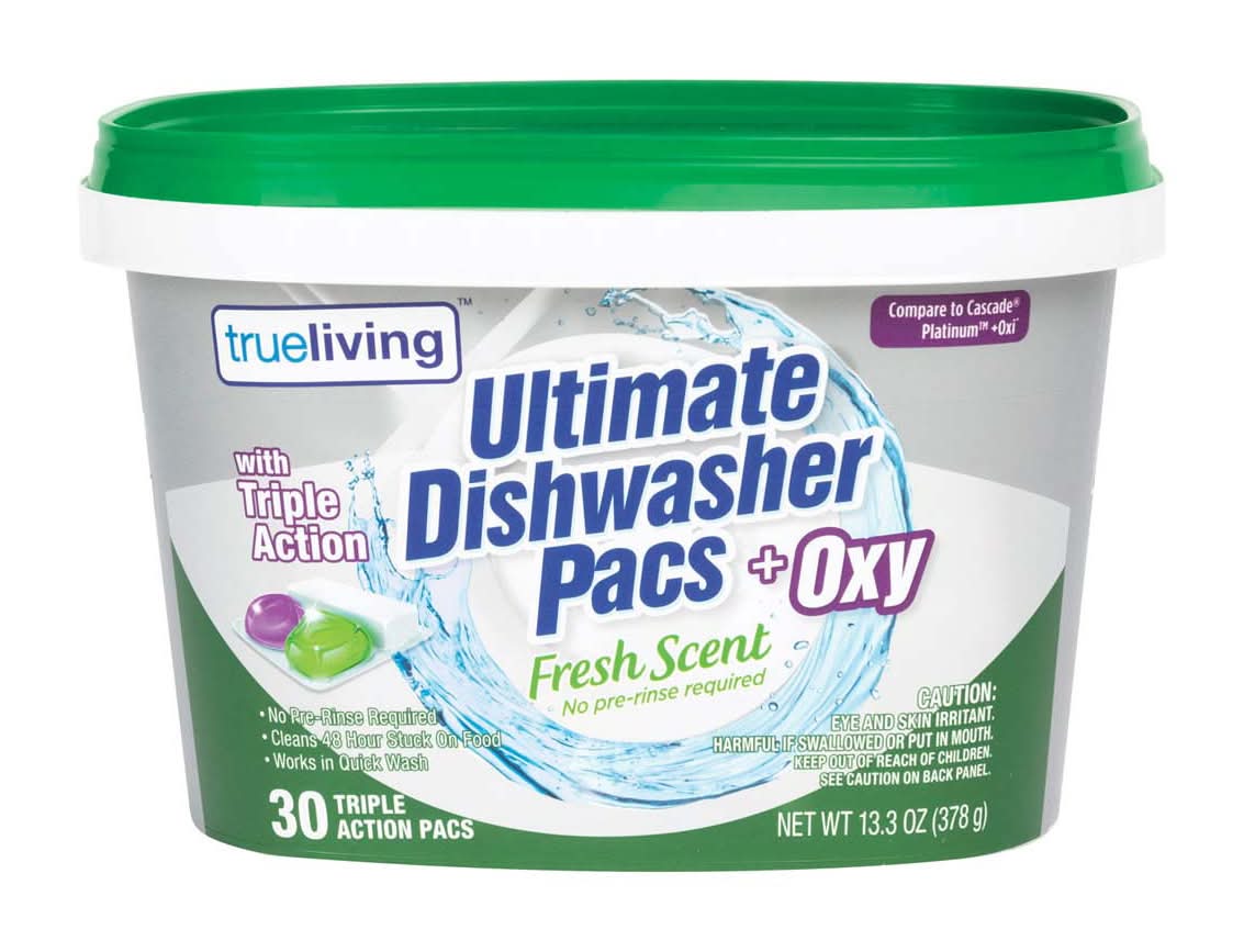 True Living Dishwasher Pacs + Oxy Fresh Scent 30 Ct