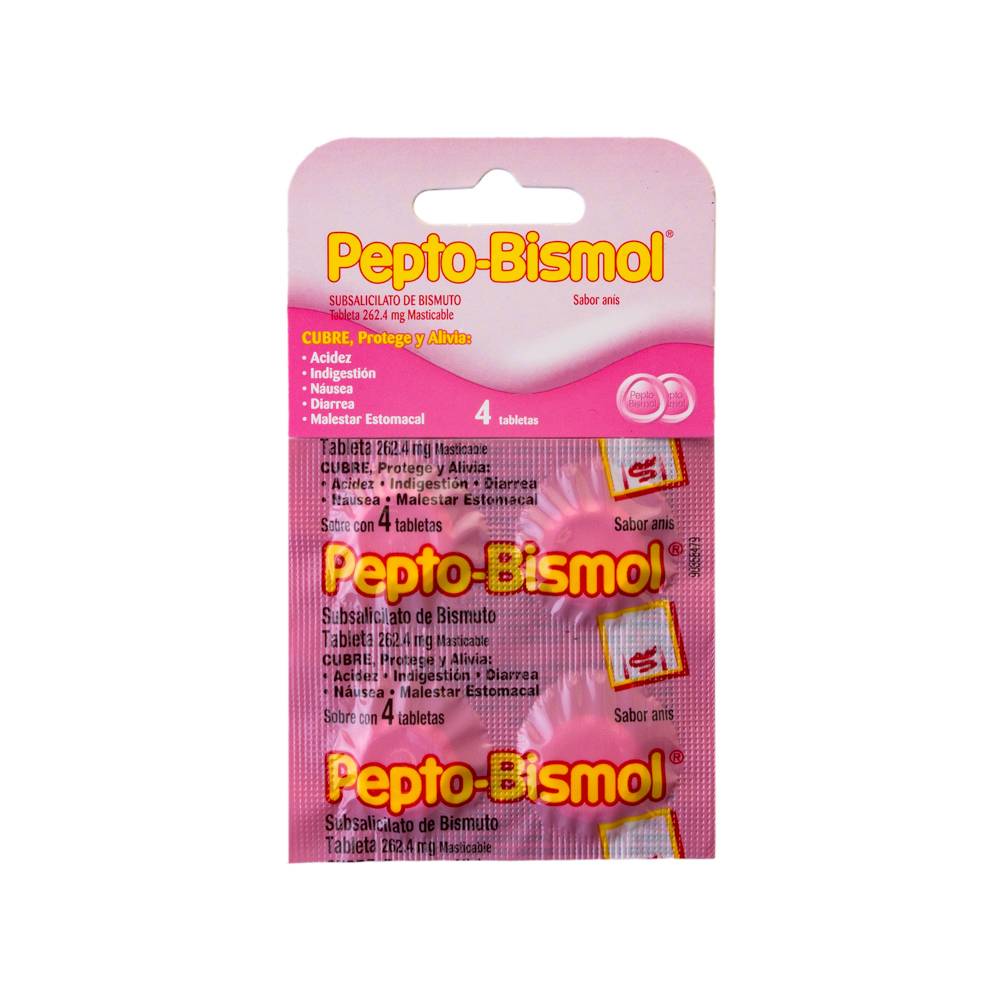 Pepto-bismol antidiarréico multi-symptom regular tabletas masticables (pack 4 piezas)