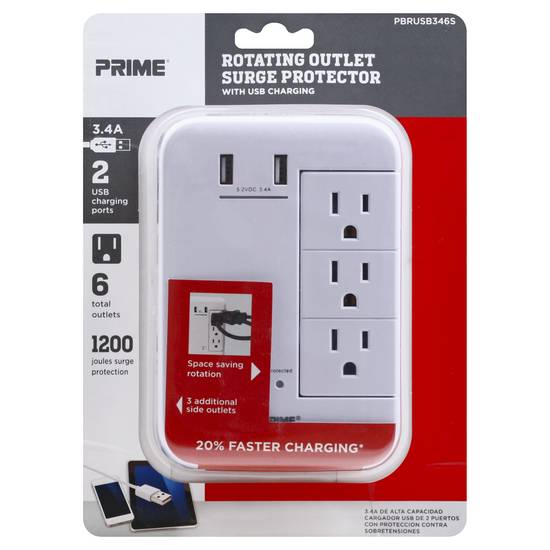 Prime Rotating Outlet Surge Protector With 3.4 a Usb Charging (1 outlet)