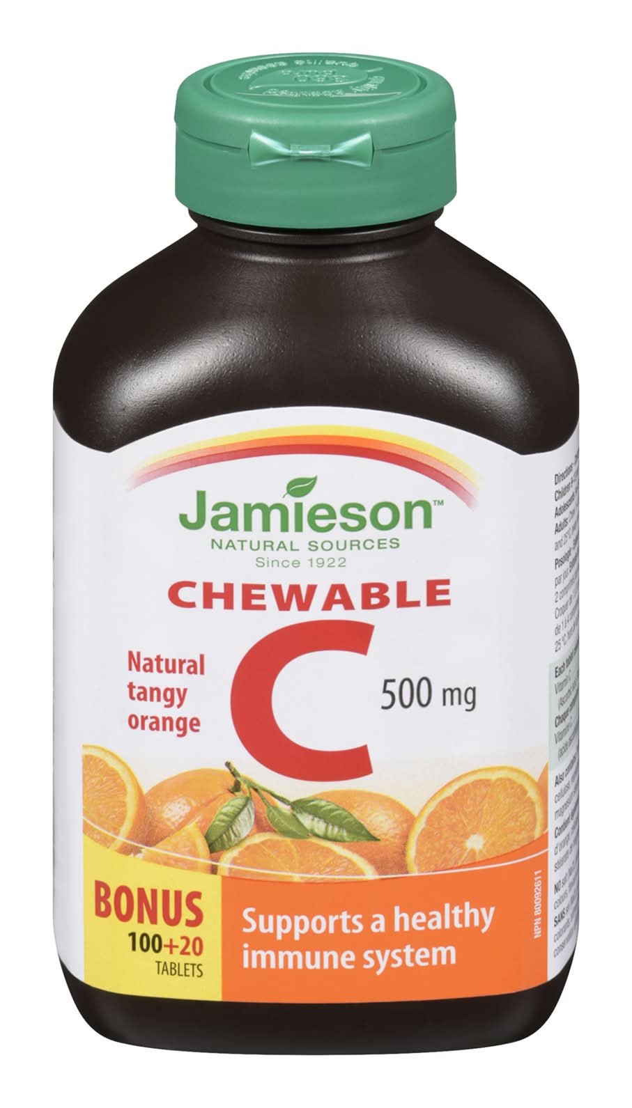Jamieson Vitamin C 500 mg Chewable Tablets, Natural Tangy Orange (120 ct)