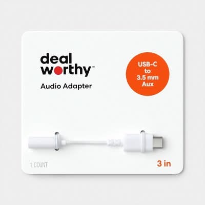 Dealworthy Usb-C To Aux Audio Adapter, 3 in, White