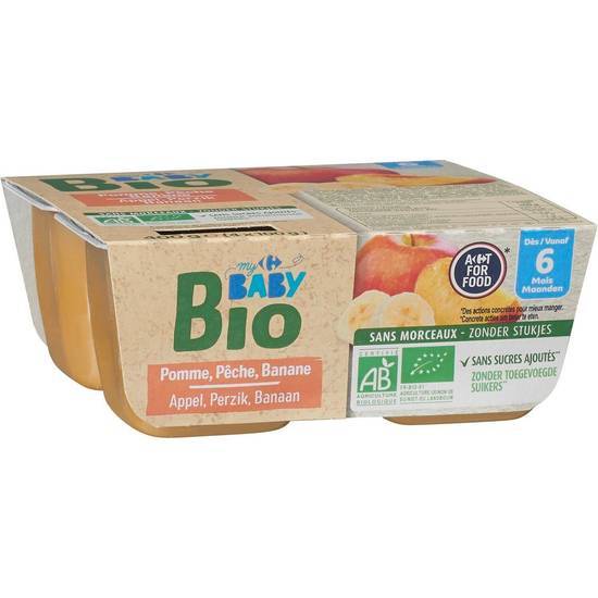 Carrefour Baby Bio - Desserts pour bébé dès 6 mois (pomme - pêche - banane)