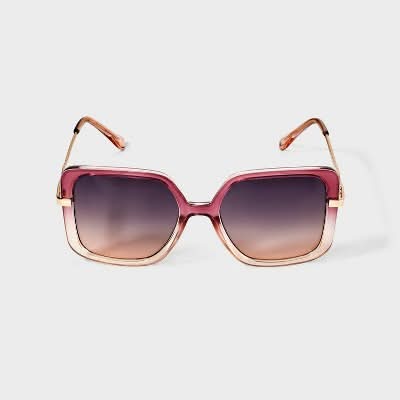 A New Day Oversized Ombre Square Plastic and Metal Sunglasses, Women, Pink