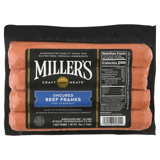 Miller's Craft Meats Uncured Beef Franks (8 ct)