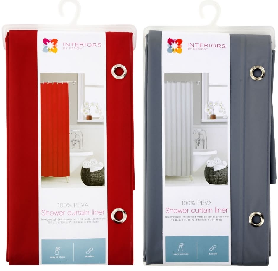 Interiors by Design 100 % Peva Shower Curtain Liner, 72x70 in, Red-Gray